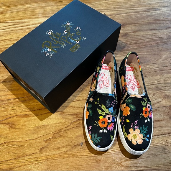 Rifle Paper Co. Shoes - Keds Rifle Paper Co Triple Decker Fleurs Floral Black Platform Slip On Sneakers